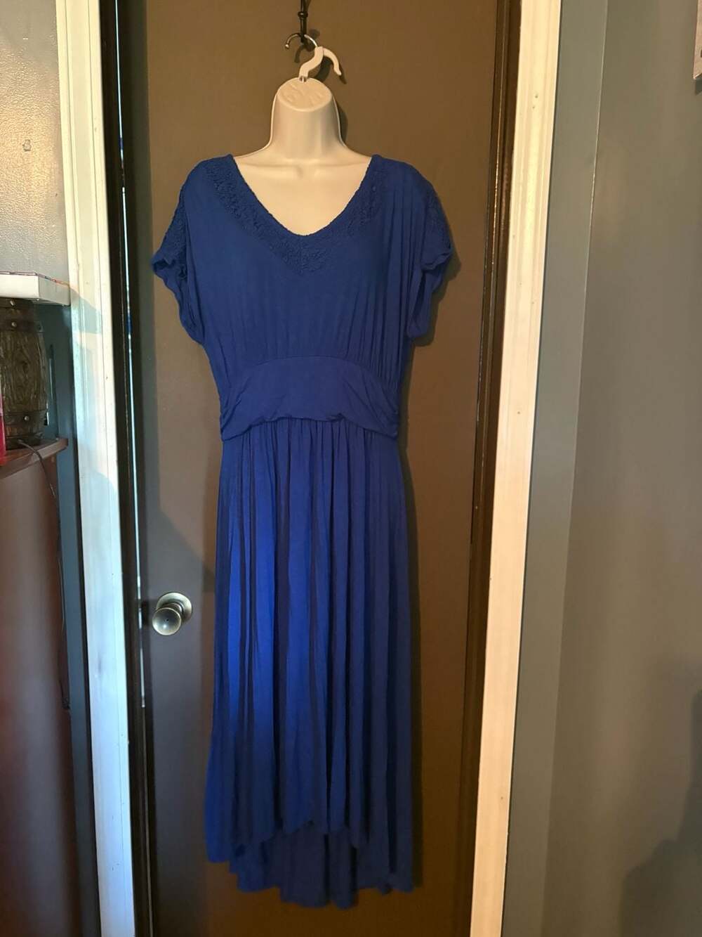 Apt. 9 Women's Blue Lace Trim V-Neck Maxi Dress Size Large